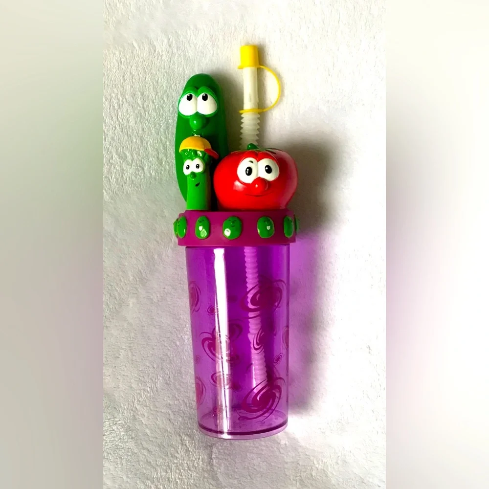 Vintage Y2K Veggie Tales Water Bottle Sippy Cup Zak Designs Plastic